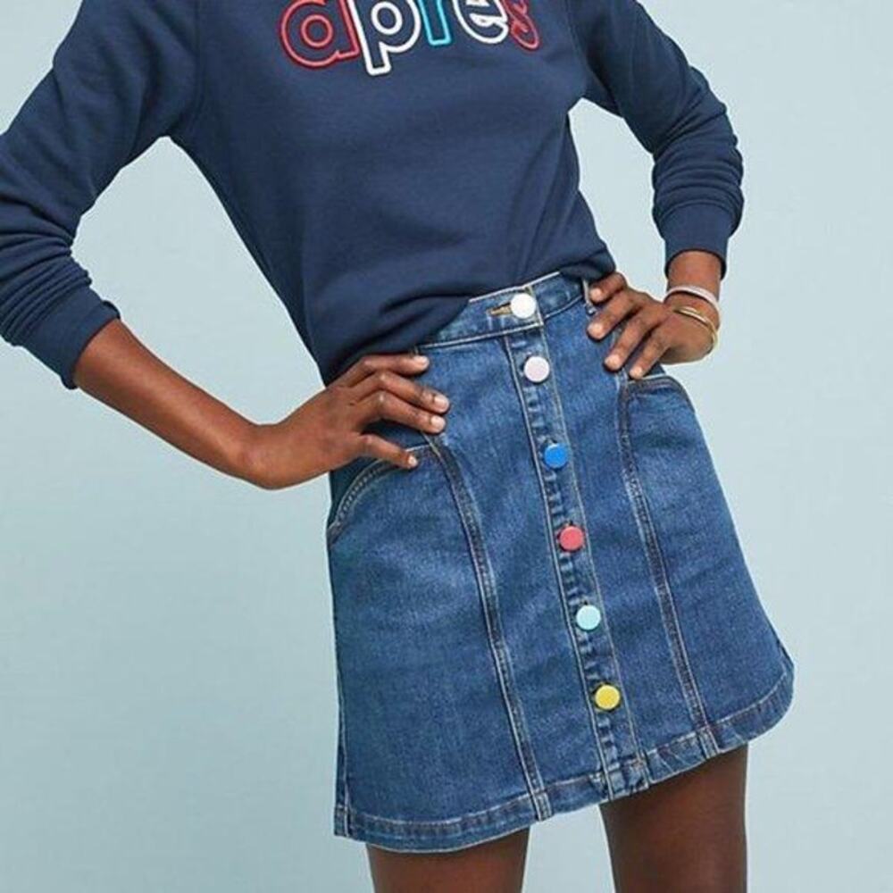 Anthropologie Pilcro & the Letterpress Rainbow Button Denim Skirt– Size 6